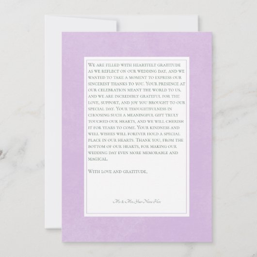 Lavendel Tulp Solo Paarse moderne bruiloft Bedankkaart (Achterkant)