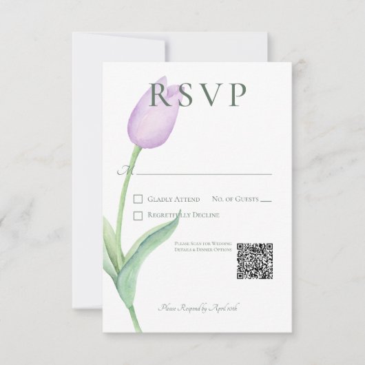 Lavendel Tulp Solo Paarse moderne bruiloft RSVP Kaartje (Voorkant)