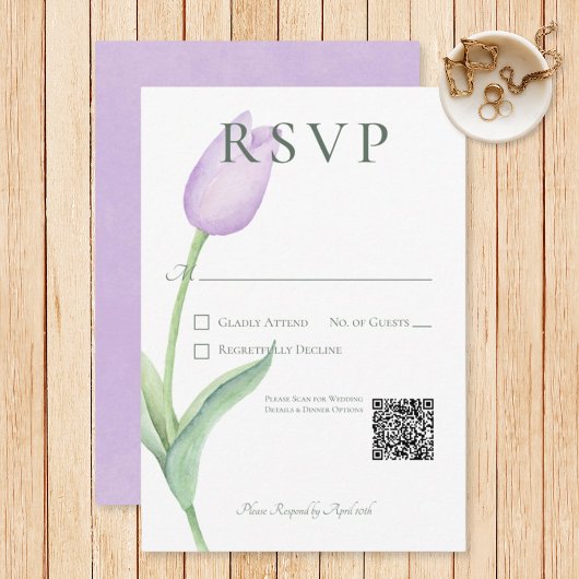 Lavendel Tulp Solo Paarse moderne bruiloft RSVP Kaartje