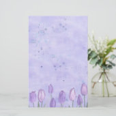 Lavendel Tulpen Waterverf Bloemenpastel Briefpapier (Staand voorkant)