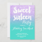 Lavendel turquoise glitter typografie Sweet 16 Kaart (Voorkant)