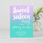 Lavendel turquoise glitter typografie Sweet 16 Kaart (Staand voorkant)