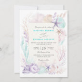 Lavendel Turquoise Oceaan Chic QR Code Bruiloft Kaart (Voorkant)