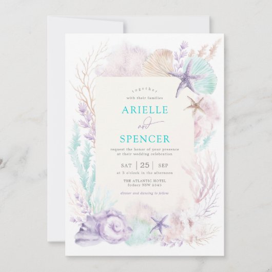Lavendel Turquoise Ocean Wedding Tropical Beach Kaart (Voorkant)