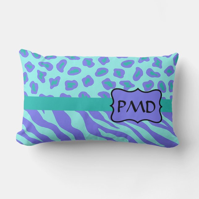 Lavendel & Turquoise Zebra & Cheetah Skin Op Maat Kussen (Voorkant)