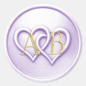 Lavendel Twee Verstrengelde Harten Monogram Bruilo Ronde Sticker (Voorkant)
