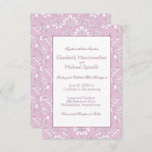 Lavendel Uitnodiging, William Morris Stijl Kaart (Voorkant / Achterkant)