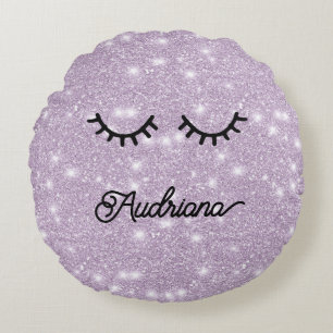 Lavendel Valse Glitter Wimpers Gepersonaliseerde N Rond Kussen