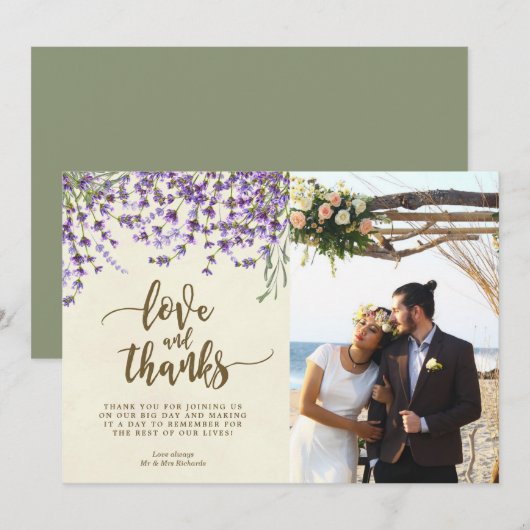 lavendel van de liefdeskaart en bedankt (Voorkant / Achterkant)