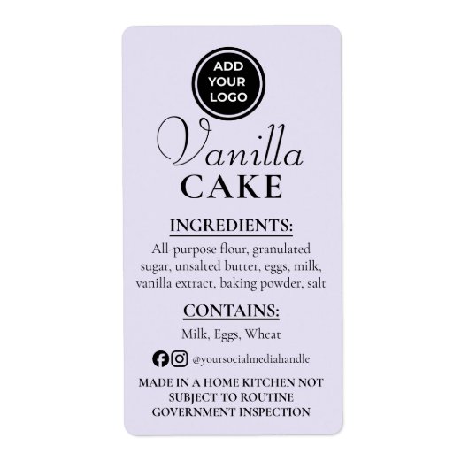 Lavendel Vanille Cake Cottage Ingrediëntenlabel Etiket (Voorkant)