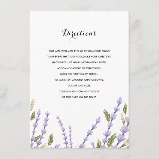 Lavendel Velden Bruiloft Invoegen Informatiekaartje (Voorkant)