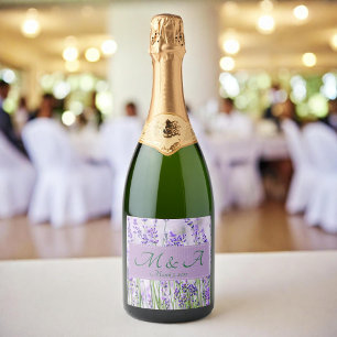 Lavendel Velden Bruiloftsmousserende Wijnlabel Sparkling Wijnetiket