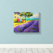 Lavendel Velden in Provence Waterverf Canvas Print (Insitu (Houten vloer))