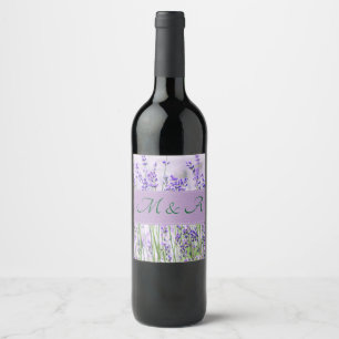 Lavendel Velden Trouwen Eten en Drinken Label Wijn Etiket