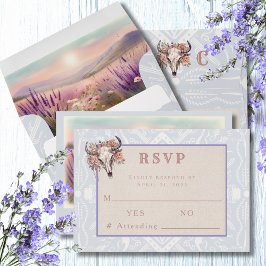 Lavendel Velden van Blauwe Westerne bruiloft RSVP Kaartje