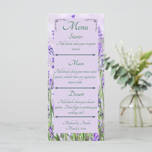 Lavendel Velden Wedding Menu (Staand voorkant)