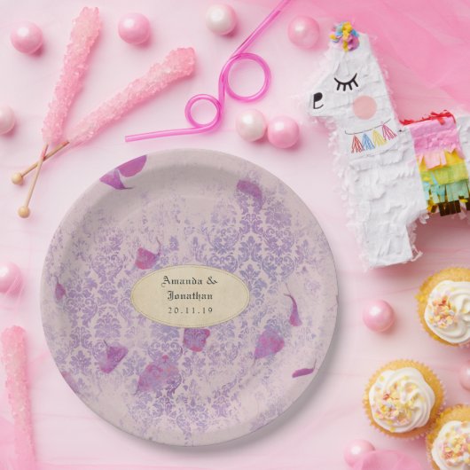 Lavendel Verdrietig Damask Bruiloft Papieren Bordje (Feest)