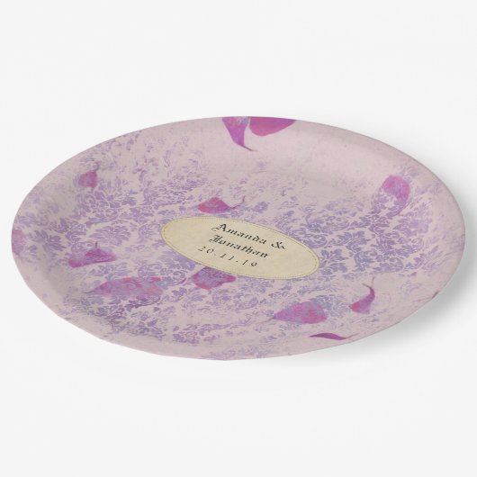 Lavendel Verdrietig Damask Bruiloft Papieren Bordje (Gekanteld)