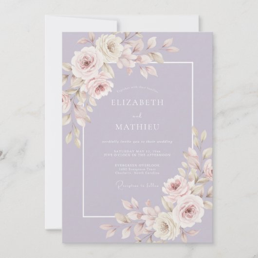 Lavendel Verfijnde Romantische Bruiloft Kaart (Voorkant)