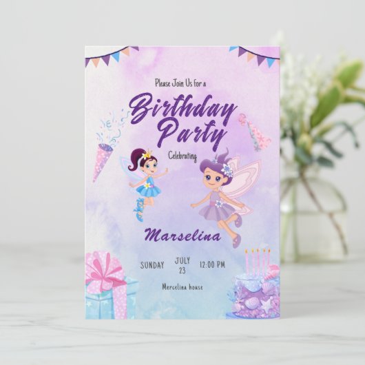 Lavendel Verjaardagsfeest Uitnodiging Kaart voor M (Staand voorkant)