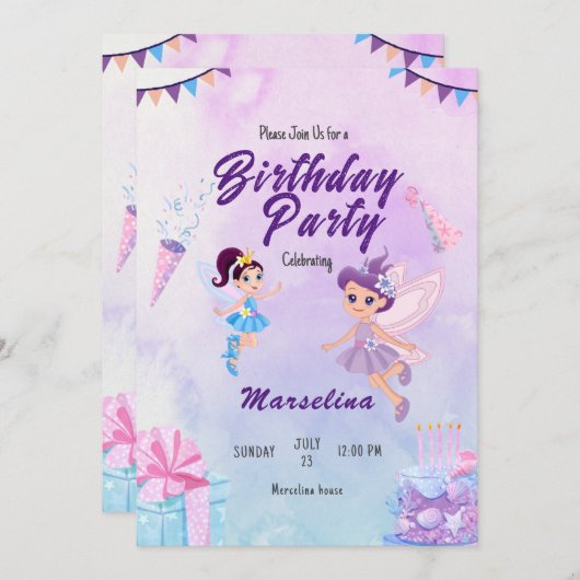 Lavendel Verjaardagsfeest Uitnodiging Kaart voor M (Voorkant / Achterkant)