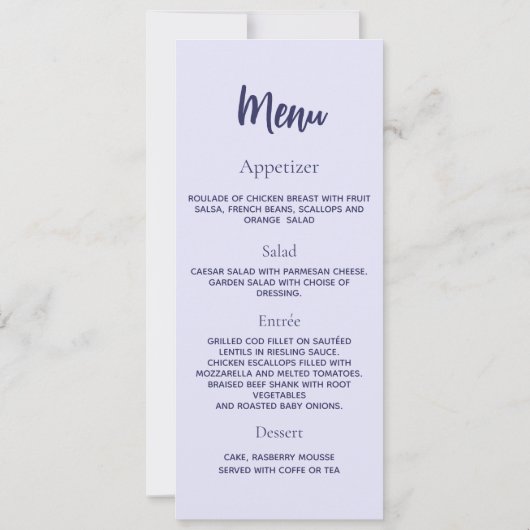 Lavendel verjaardagsprogramma dinerkaart kaart (Achterkant)