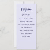 Lavendel verjaardagsprogramma dinerkaart kaart (Voorkant)