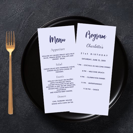 Lavendel verjaardagsprogramma dinerkaart reclamekaart