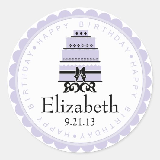 Lavendel verjaardagstaart ronde sticker (Voorkant)