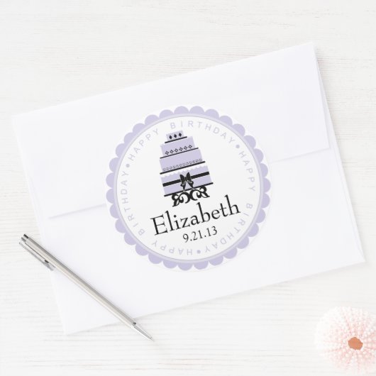 Lavendel verjaardagstaart ronde sticker (Envelop)