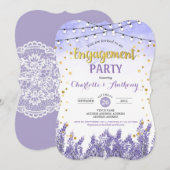 Lavendel verlovingsfeest uitnodiging paarse gouden (Voorkant / Achterkant)