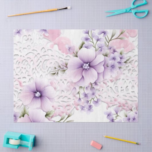 Lavendel Victoriaans Bloemen & Kant Decoupage Tissuepapier (Craft)
