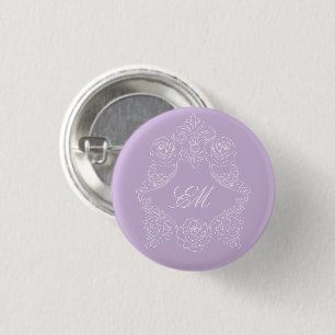 Lavendel Victoriaanse Wapen Huwelijks Monogram Ronde Button 3,2 Cm