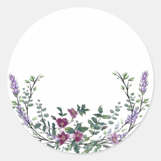 Lavendel Vintage Rode Roos en Eucalyptus Ronde Sticker (Voorkant)