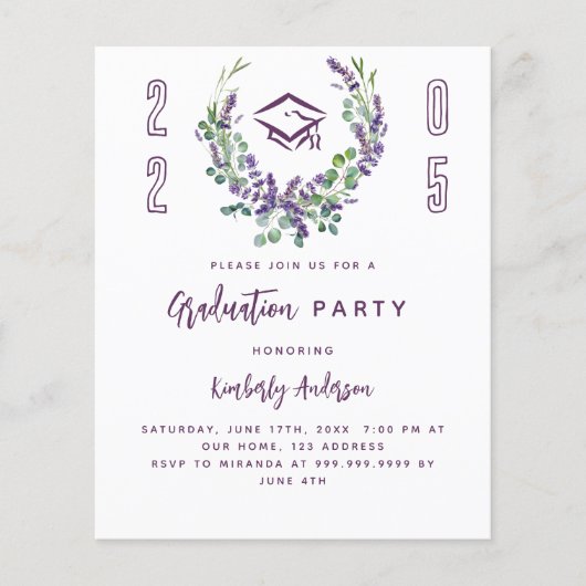 Lavendel violet 2025 Uitnodiging voor afstudeerfee (Voorkant)
