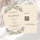 Lavendel violet beige QR code RSVP luxe bruiloft Kaart