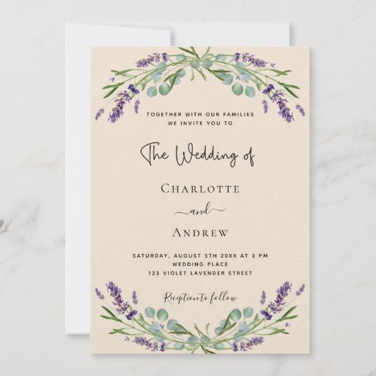 Lavendel violet beige QR code RSVP luxe bruiloft Kaart (Voorkant)