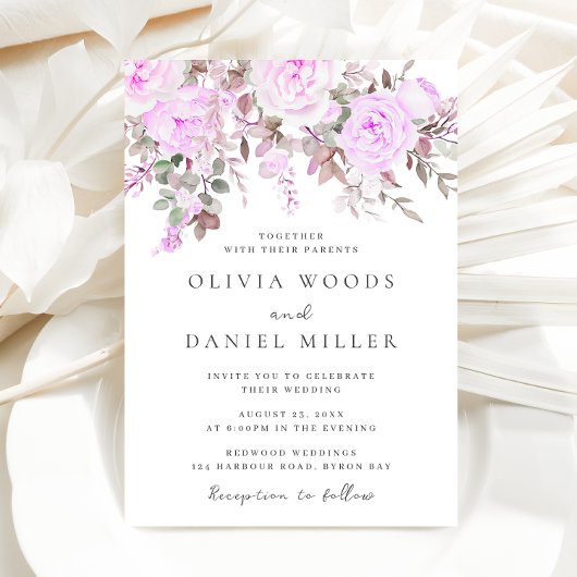 Lavendel & Violet Bloemen Huwelijk Kaart