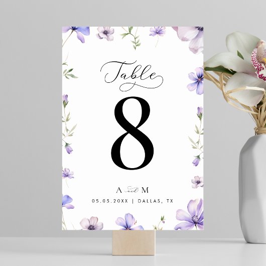 Lavendel Violet Bloemen Script Monogram Bruiloft Kaart
