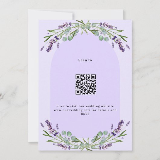 Lavendel violet bloemenboog QR code RSVP bruiloft Kaart (Achterkant)