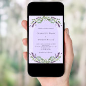 Lavendel violet bloemenboog QR code RSVP bruiloft Kaart