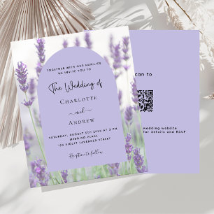 Lavendel violet bloemenboog QR RSVP budget bruilof