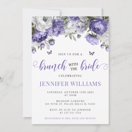 Lavendel violet bloemenbruids brunch douche kaart (Voorkant)