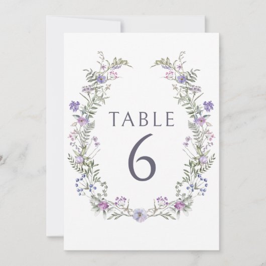 Lavendel violet bloemenbruiloft tafel nummers kaart (Voorkant)