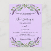 Lavendel violet bloemengroen QR-code bruiloft Uitnodiging Briefkaart (Voorkant)