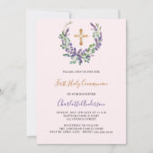 Lavendel violet bloemenmeisje Eerste Communie Kaart (Voorkant)