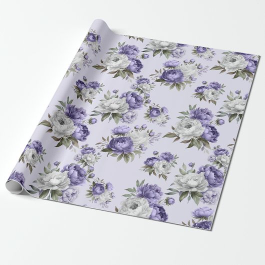 Lavendel violet bloemig elegant cadeaupapier (Uitgerold)