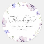 Lavendel Violet Bloemige Bruiloft Thank You Ronde Sticker (Voorkant)