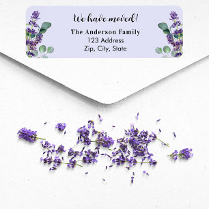 Lavendel Violet Flowers verplaatst nieuw adres Etiket