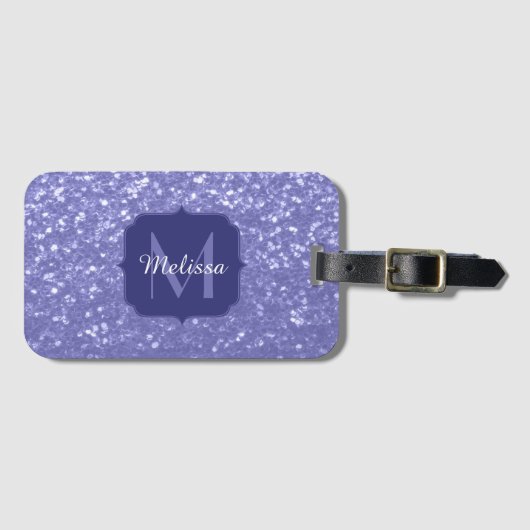 Lavendel violet fonkelt glitter bling Monogram Bagagelabel (Voorkant (horizontaal))